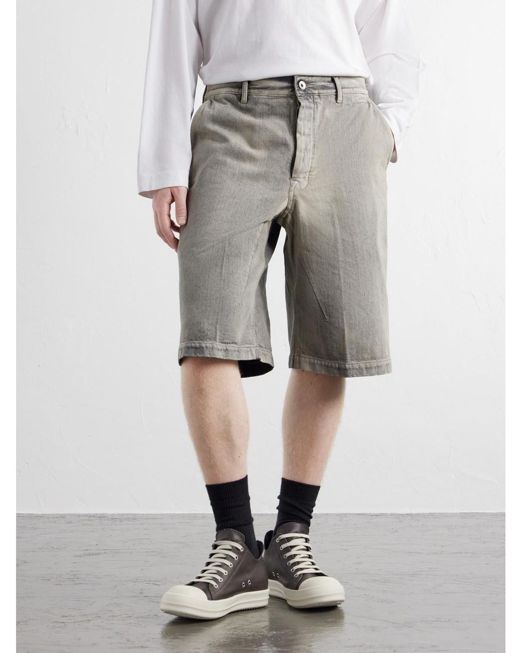 Rick Owens Gray Work Straight-Leg Denim Shorts for men