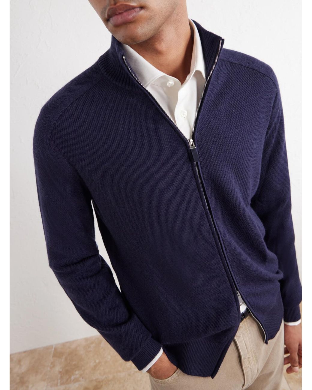 Zegna Blue Cashmere And Silk-blend Zip-up Cardigan for men