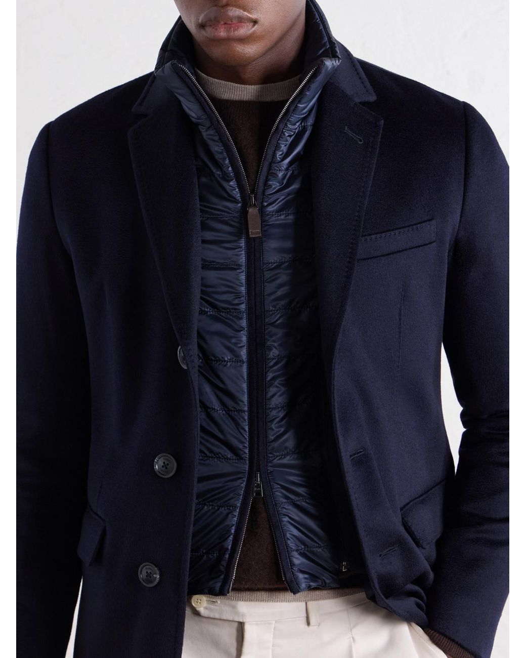Herno Blue Detachable Shell-Lined Woven-Cashmere Coat for men