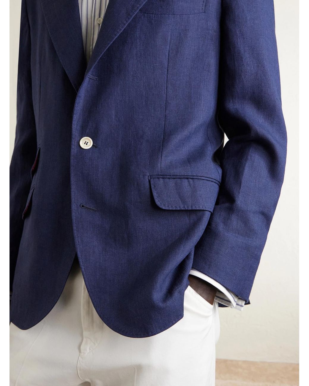 Brunello Cucinelli Blue Linen Suit Jacket for men