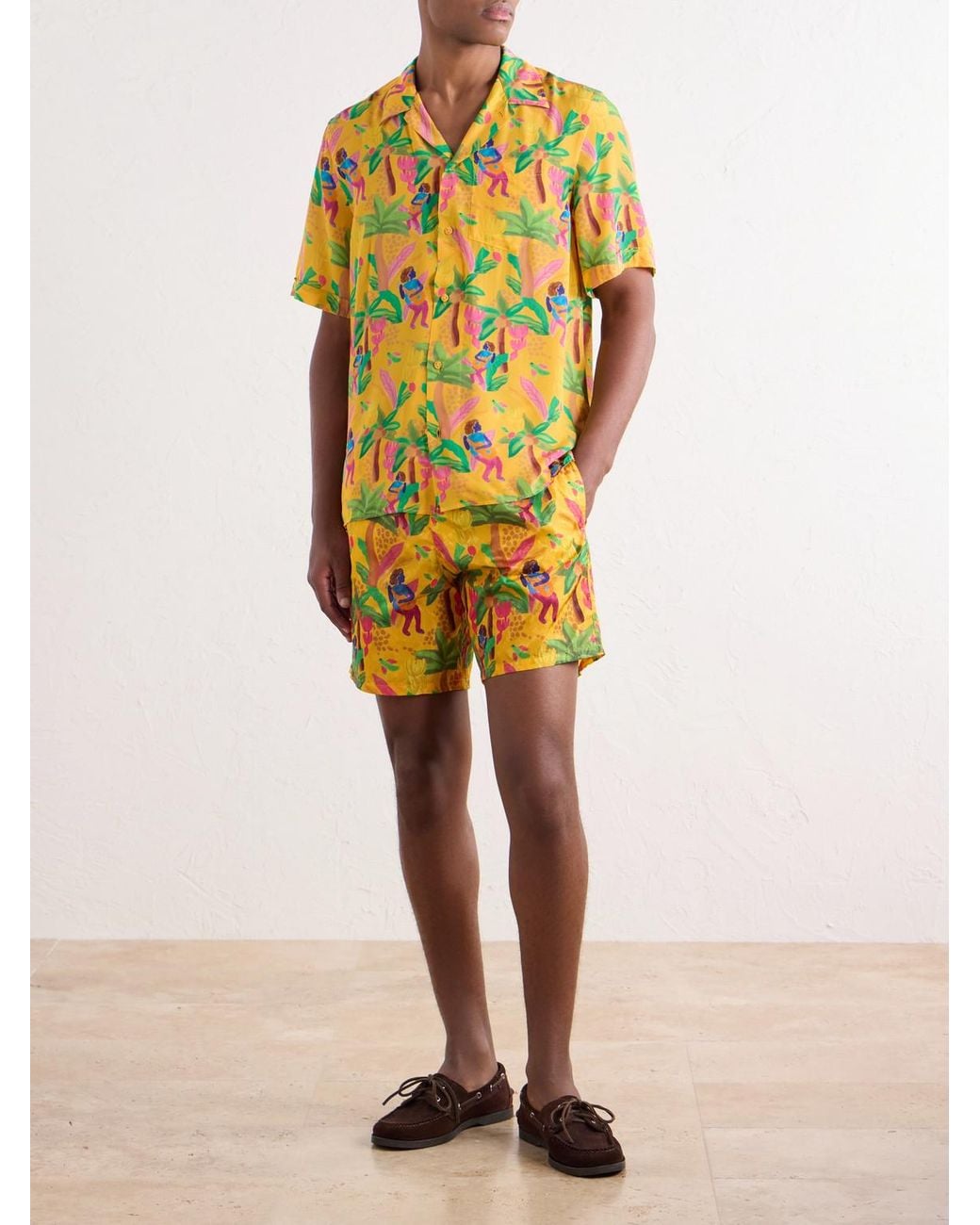Vilebrequin Yellow Charli Camp-Collar Printed Habotai Shirt for men