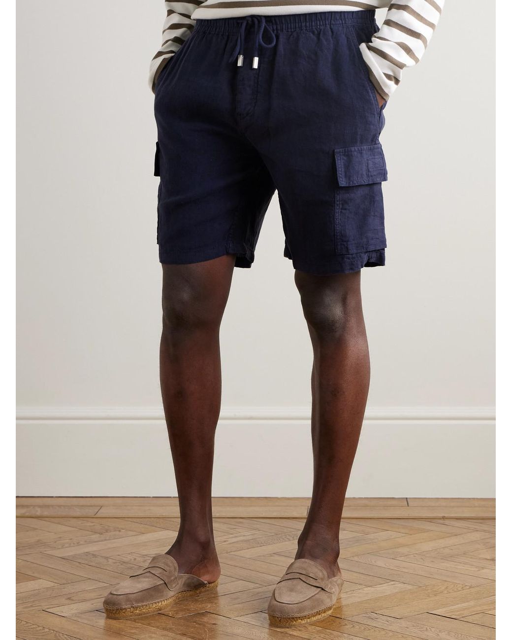 Vilebrequin Blue Straight-Leg Linen Drawstring Cargo Shorts for men