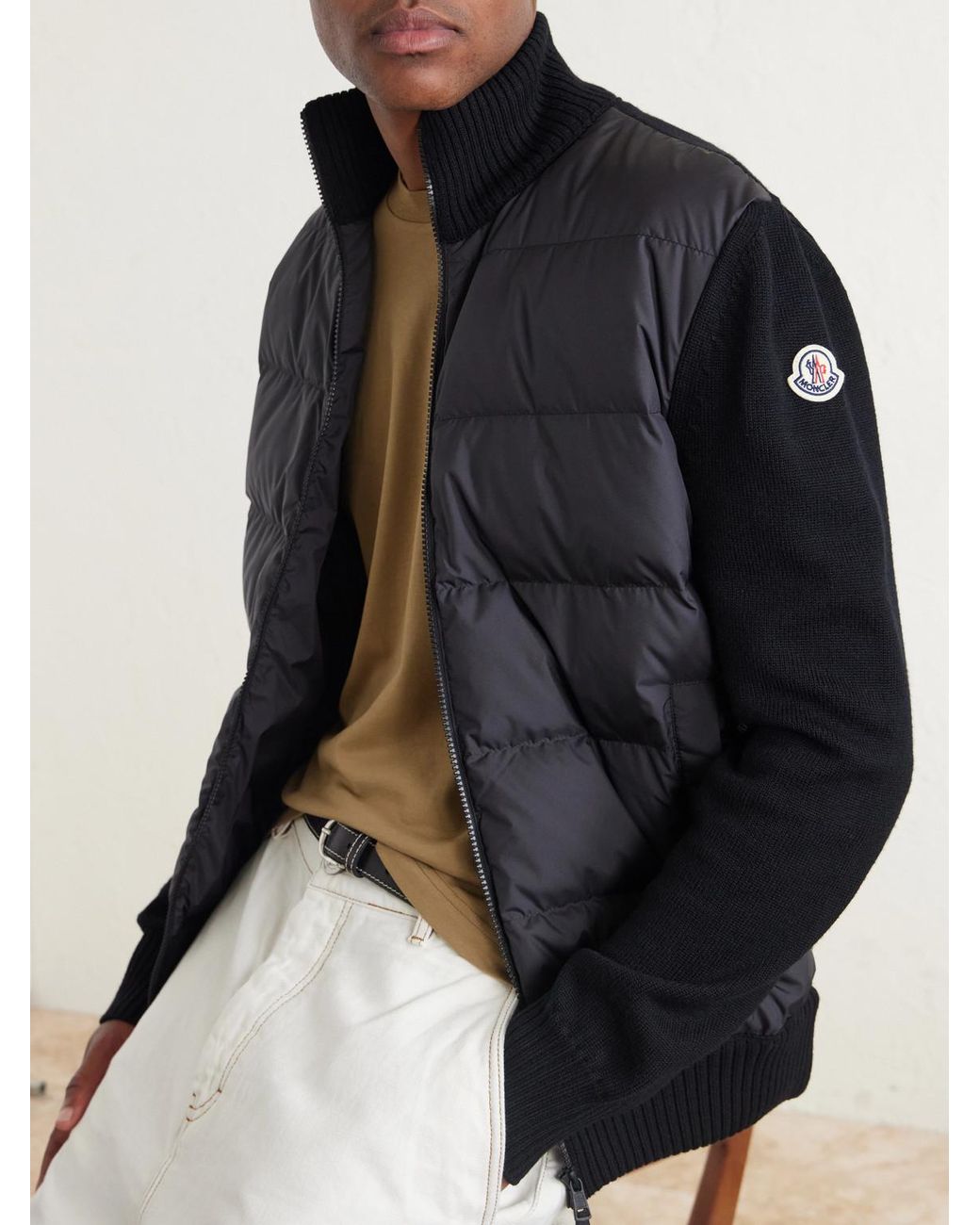Moncler Blue Panelled Virgin Wool And Quilted Shell Down Zip-Up Cardigan for men