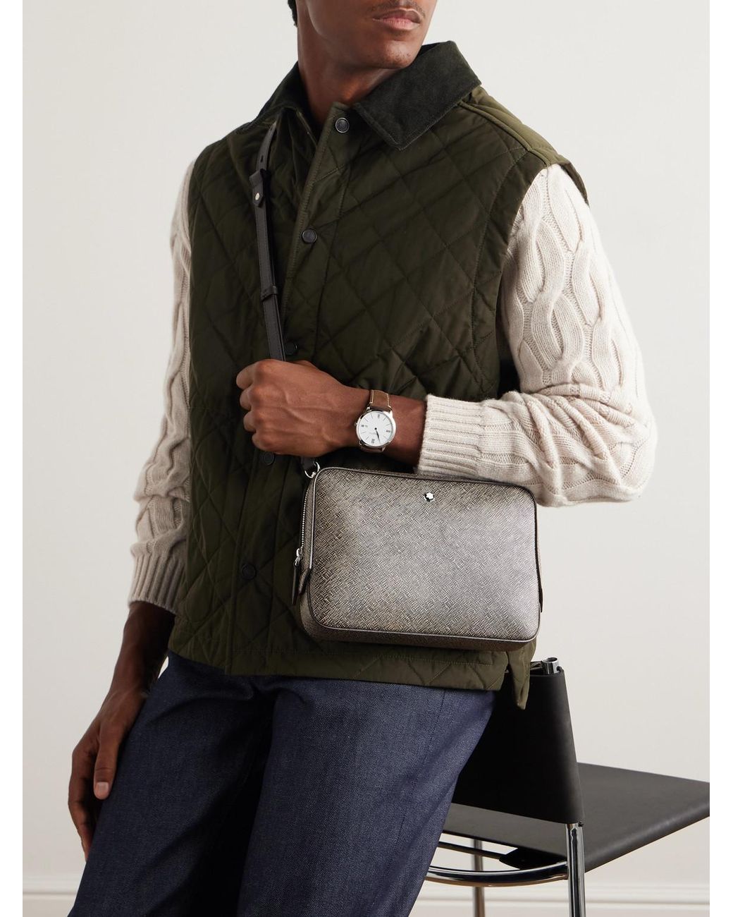 Montblanc Brown Cross-Grain Leather Messenger Bag for men