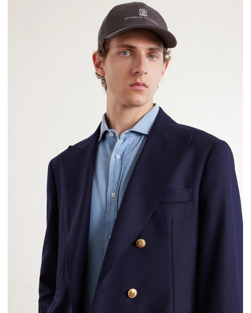 Brunello Cucinelli Brown Logo-Embroidered Leather-Trimmed Cotton-Twill Baseball Cap for men