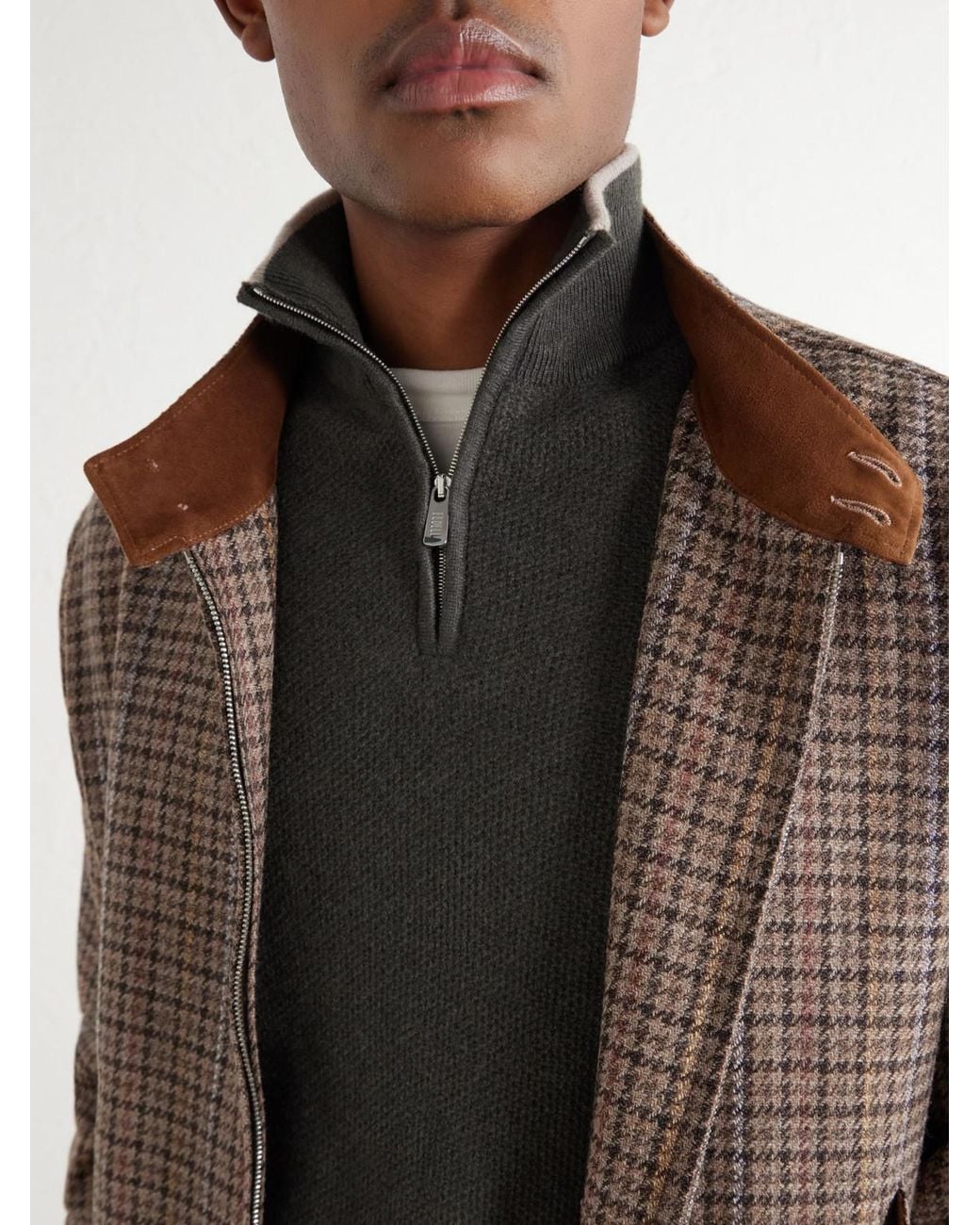 Fedeli Gray Ape Half-Zipped Cashmere Sweater for men