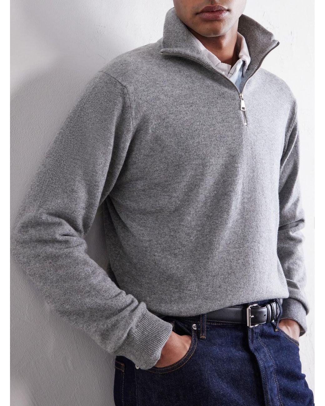 Begg x Co Gray Heriot Half-Zip Cashmere Sweater for men