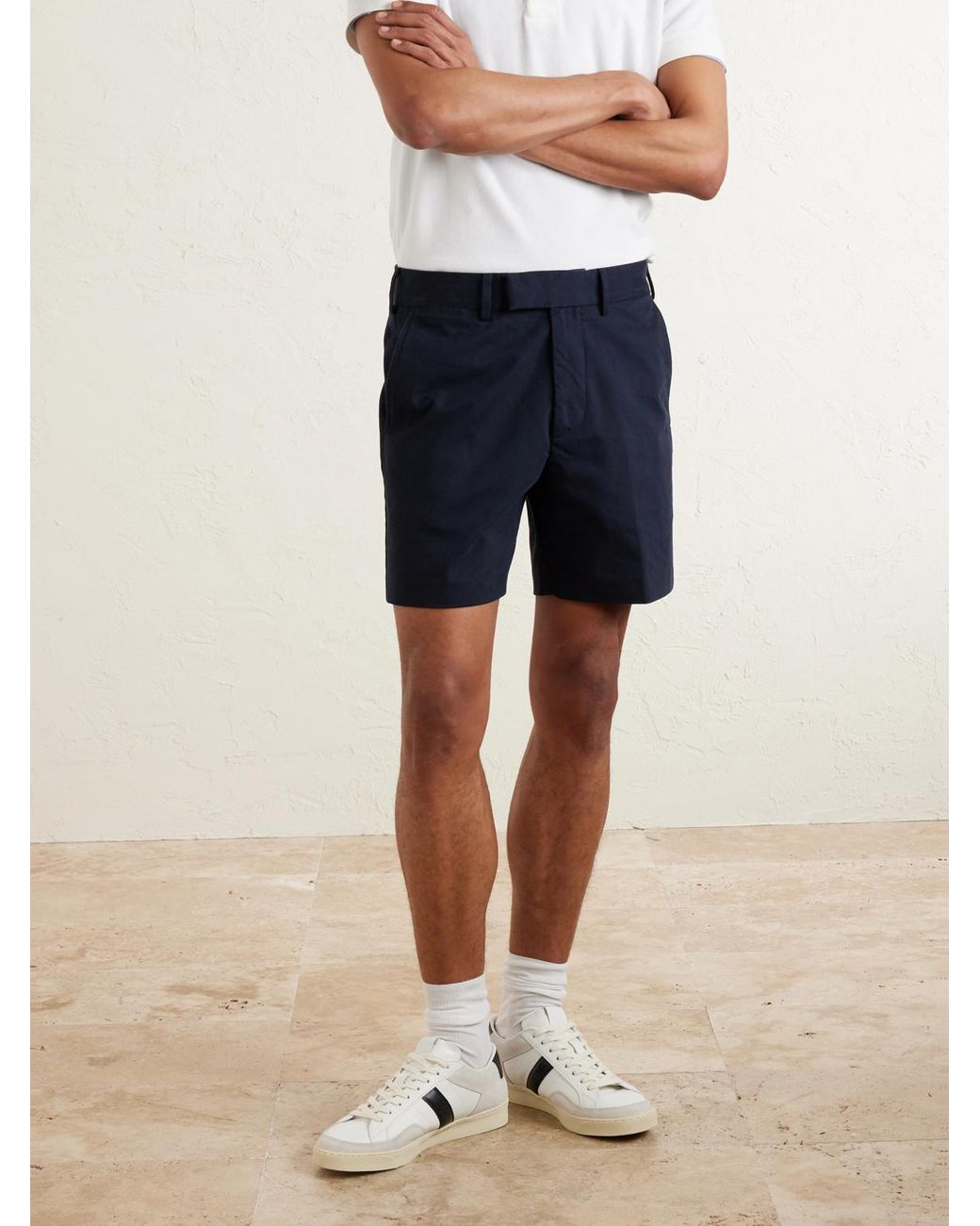 Tom Ford Blue Straight-leg Brushed Cotton-drill Shorts for men