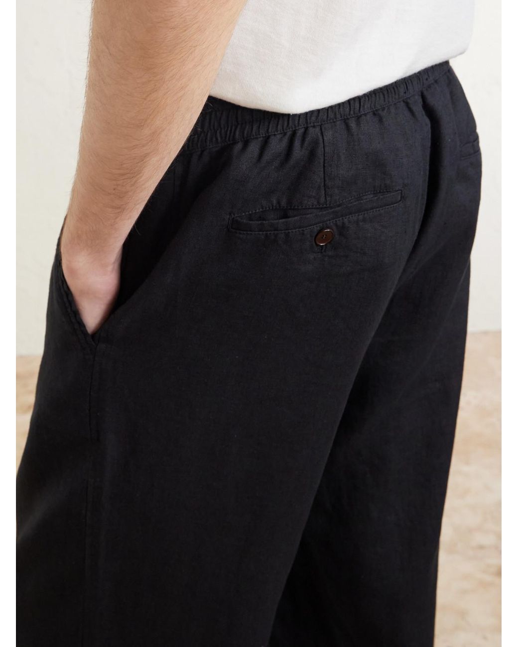 Mr P. Black Arthur Wide-Leg Linen Drawstring Trousers for men