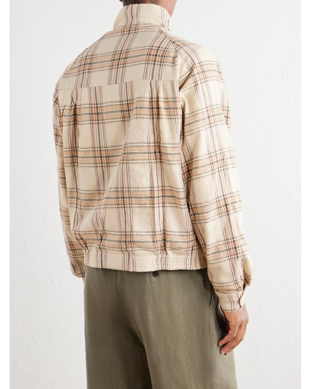 Kardo Natural Stanley Embroidered Checked Cotton Bomber Jacket for men