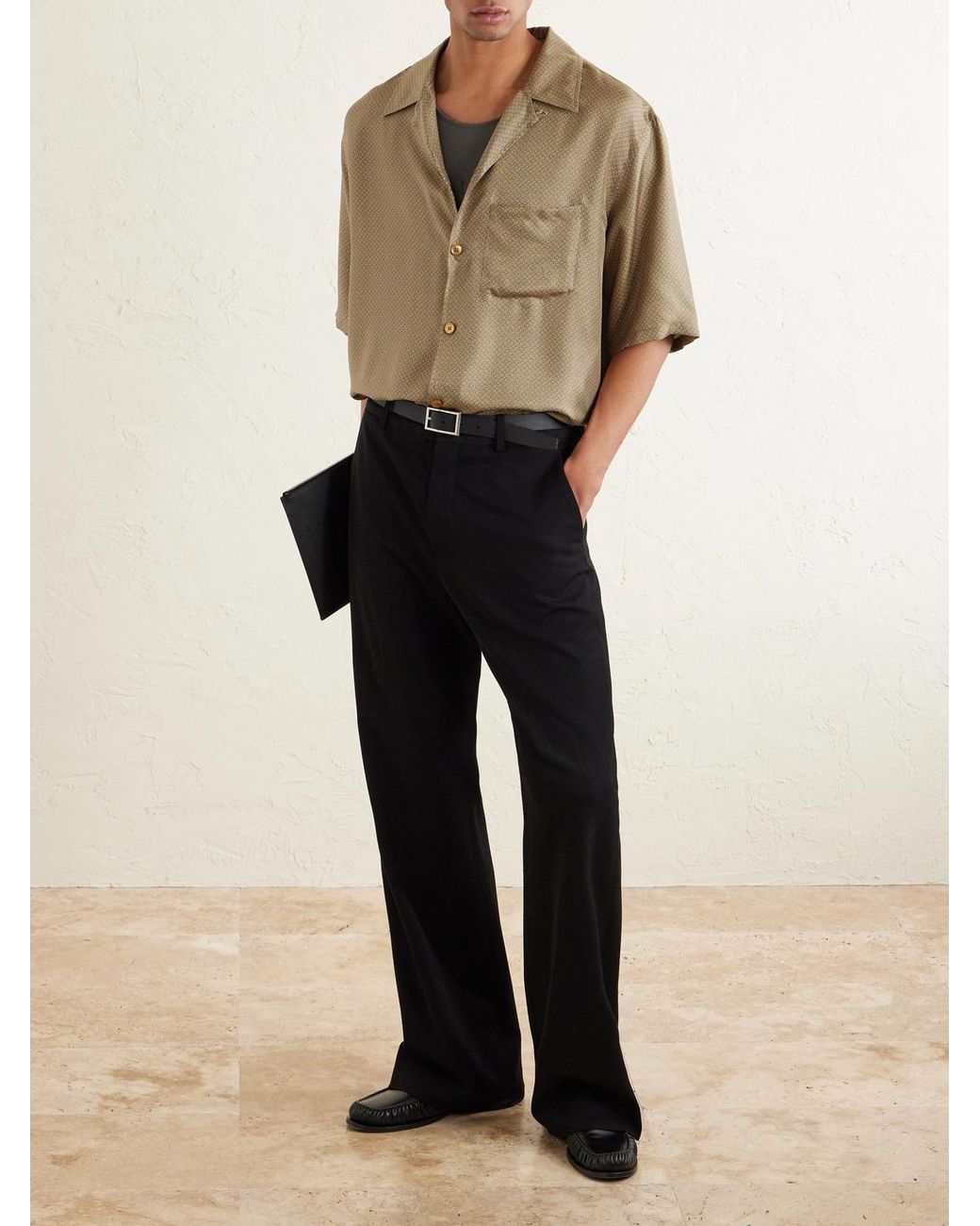 Saint Laurent Natural Camp-Collar Printed Silk-Voile Shirt for men