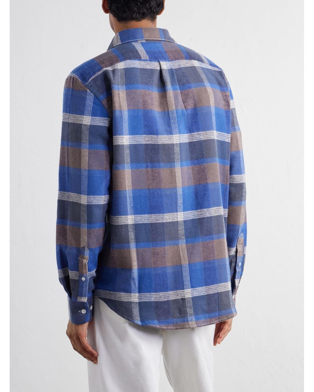 Portuguese Flannel Blue Alpino Checked Cotton-Flannel Shirt for men