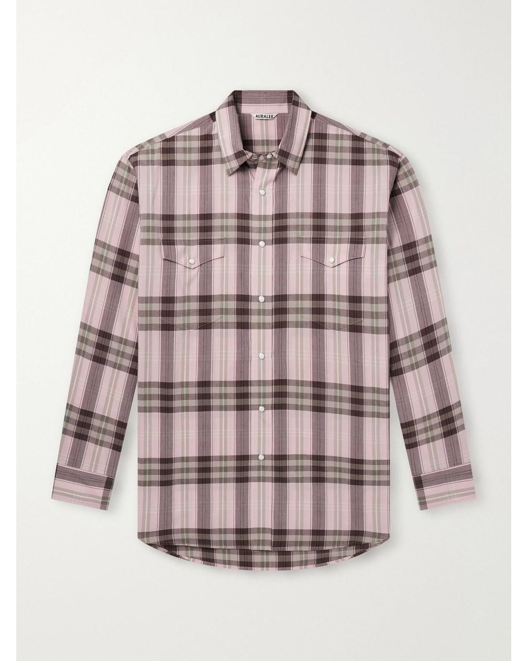 Auralee Pink Checked Cotton And Silk-Blend Flannel Shirt for men