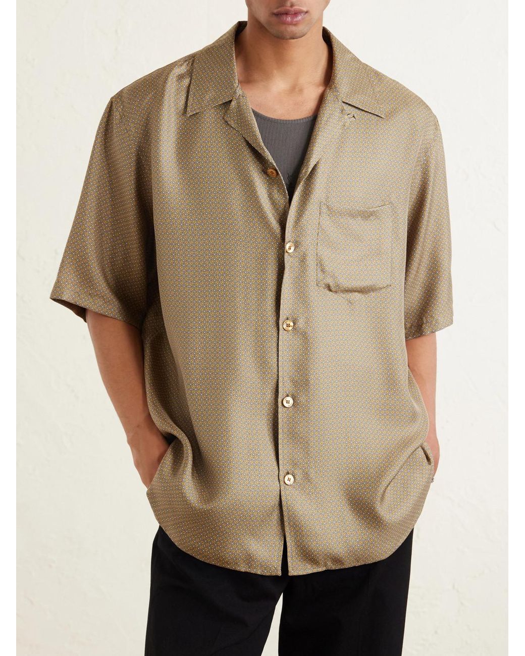 Saint Laurent Natural Camp-Collar Printed Silk-Voile Shirt for men