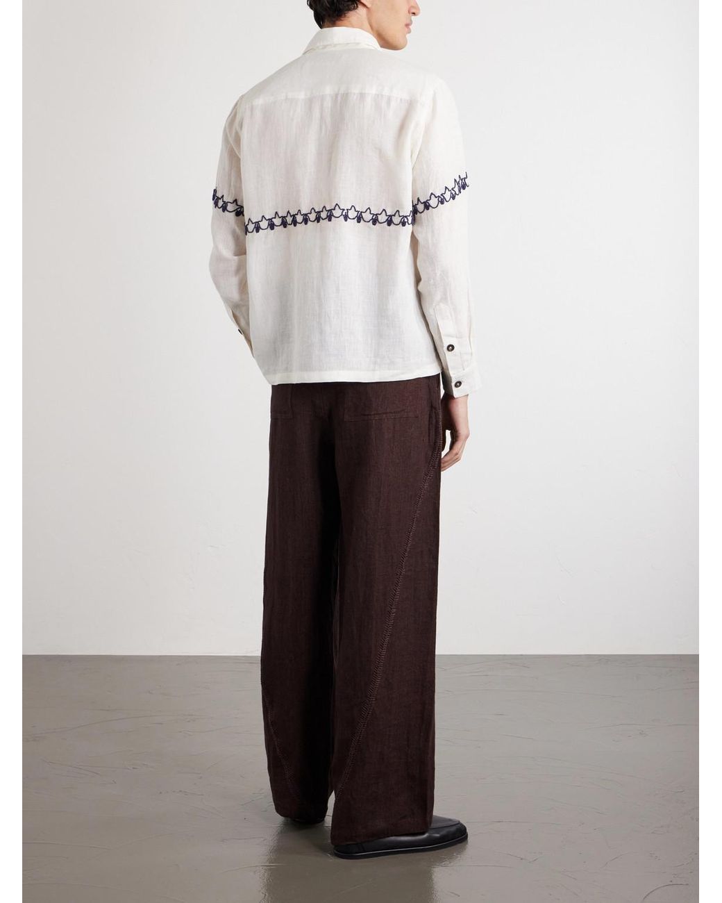 Kartik Research Natural Embroidered Linen Shirt for men