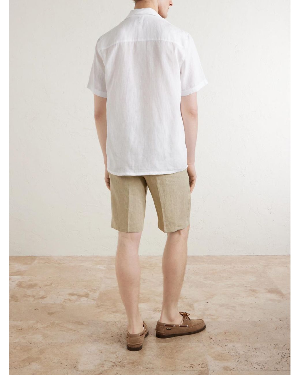 Canali White Camp-Collar Linen Shirt for men
