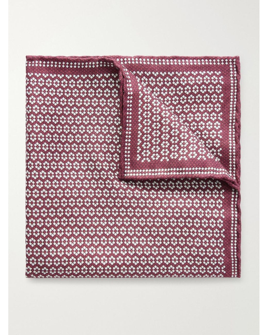 Brunello Cucinelli Red Printed Silk Pocket Square for men