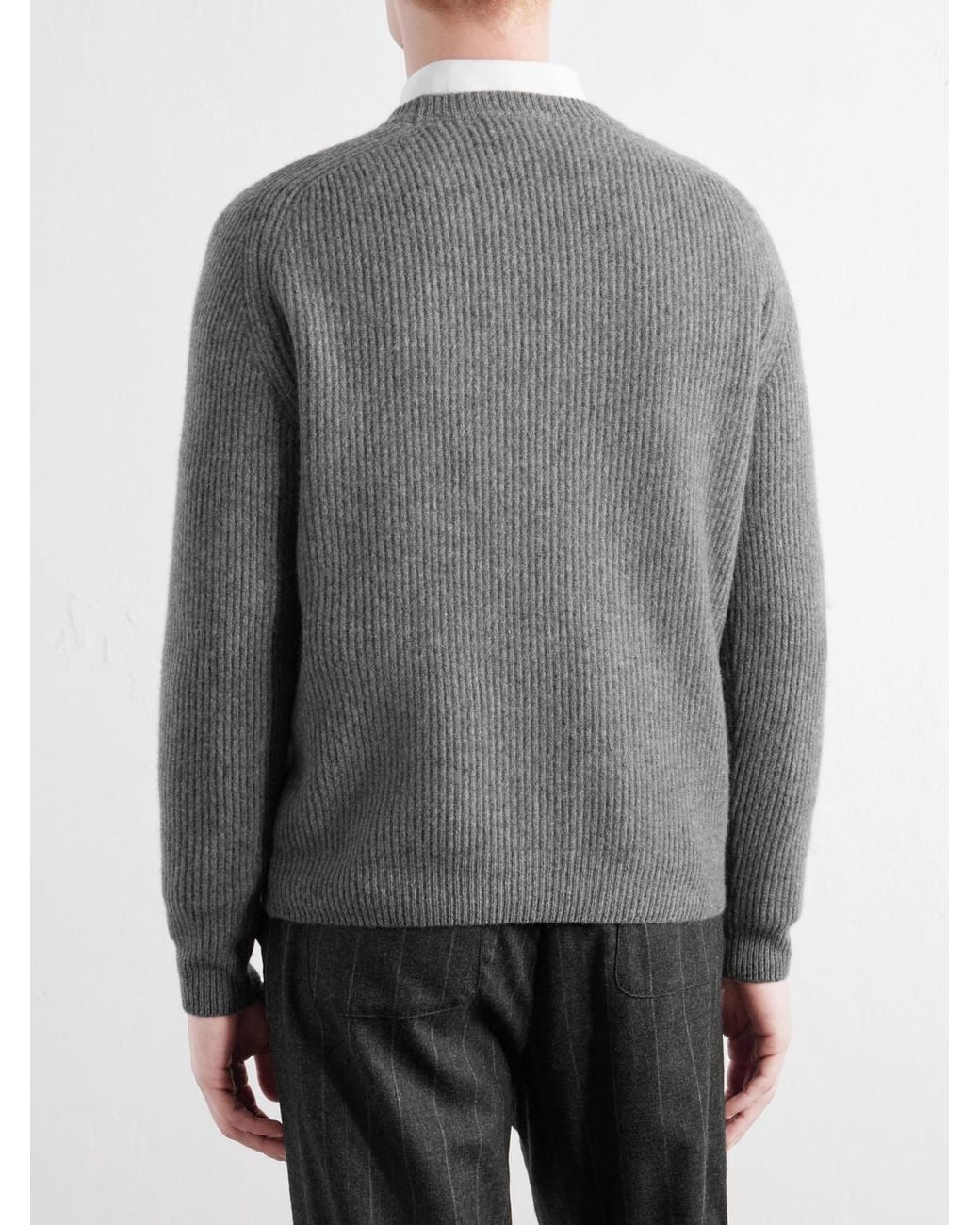 Piacenza 1733 Gray Ribbed Wool And Cashmere-Blend Sweater for men