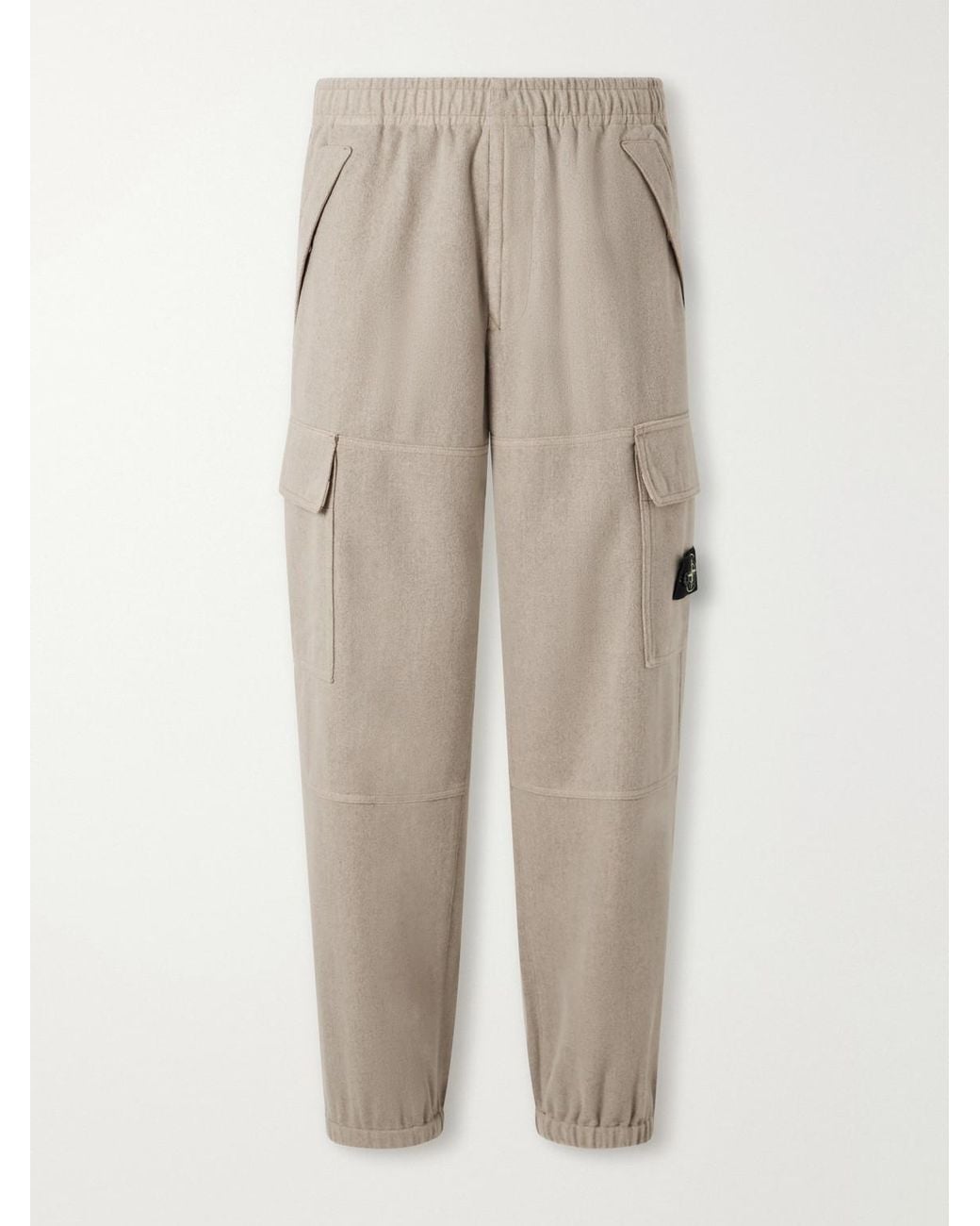 Stone Island Natural Garment-Dyed Wool-Blend Nylon Flannel-Tc Cargo Sweatpants for men