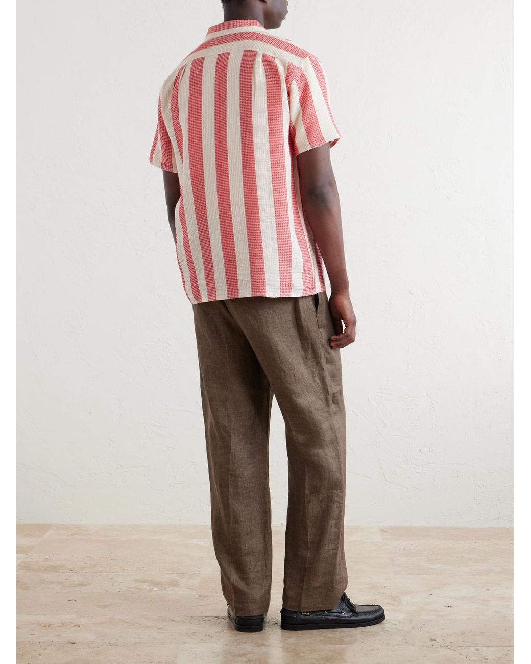 Kardo Pink Camp-Collar Striped Cotton Shirt for men