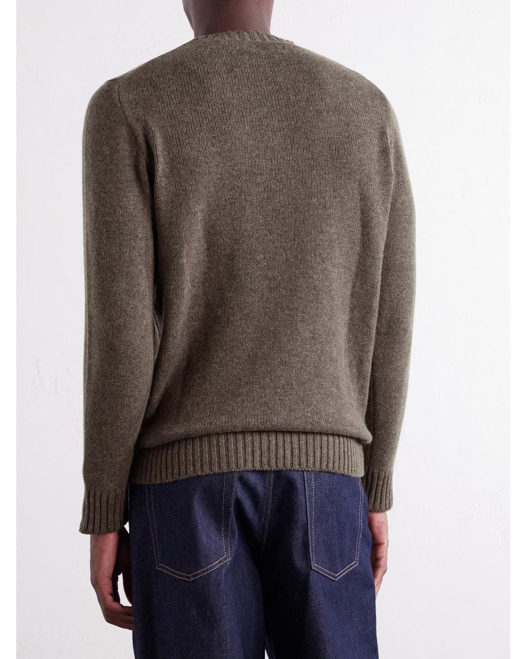 Anderson & Sheppard Gray Super Soft Rib-Trimmed Cashmere Sweater for men