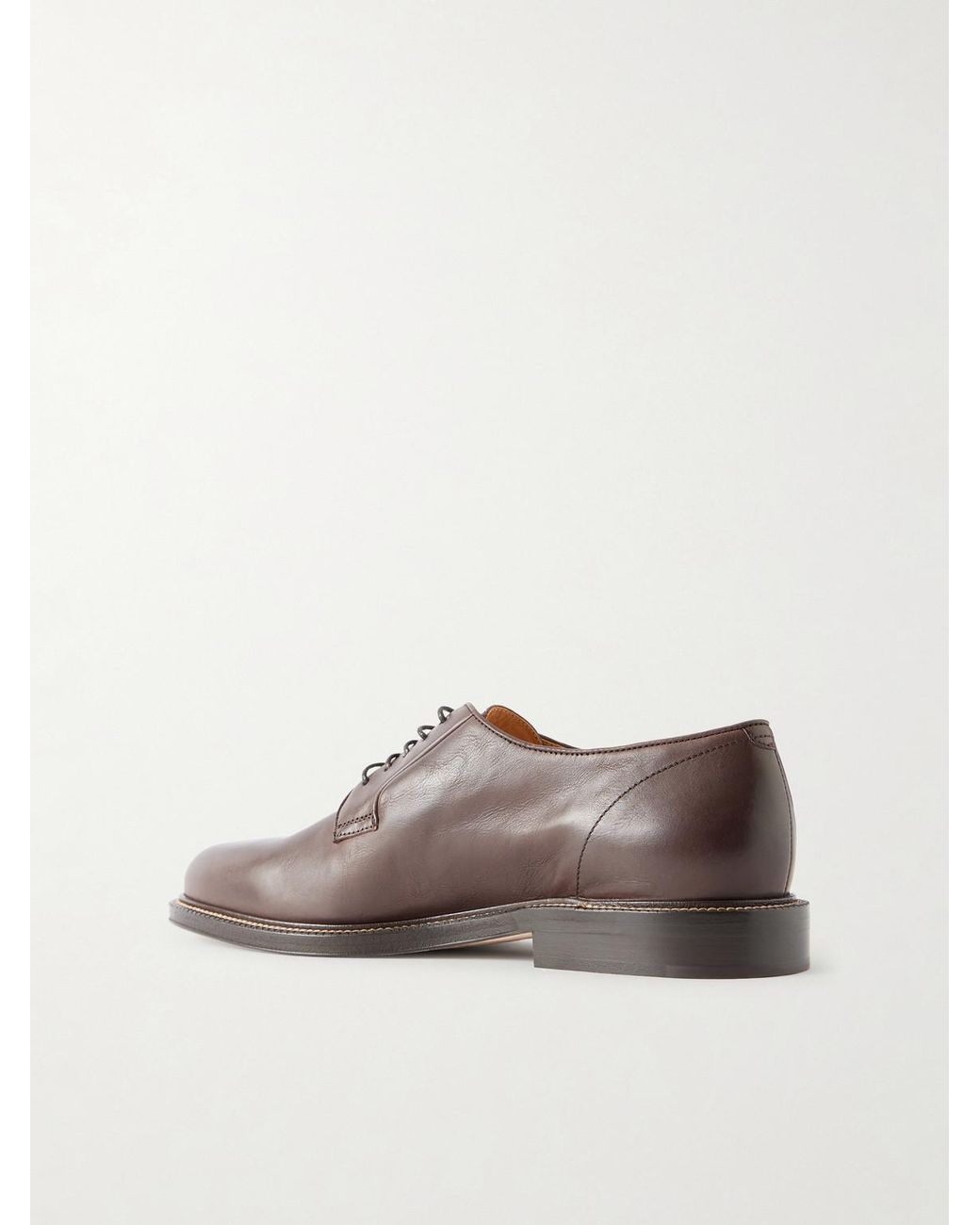 Brunello Cucinelli Brown Leather Derby Shoes for men