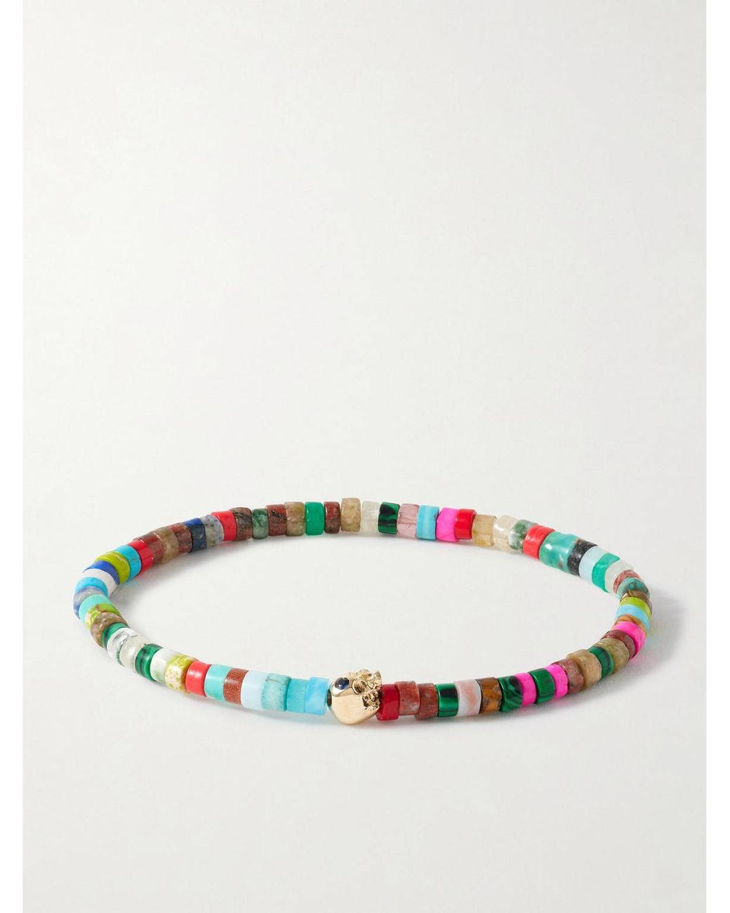 Luis Morais White 14-Karat, Agate And Sapphire Beaded Bracelet for men