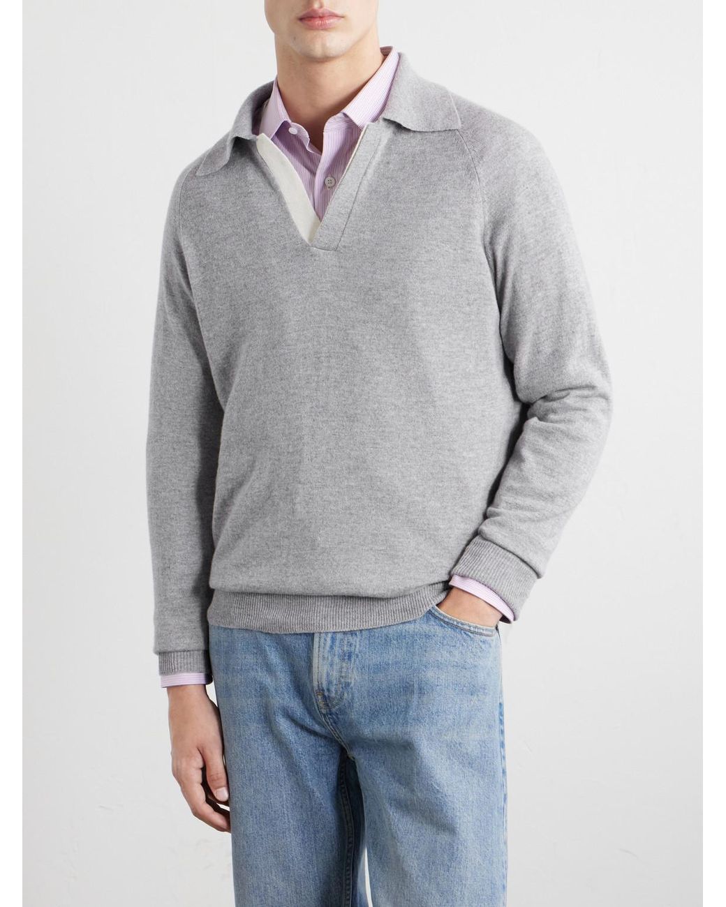 Lardini Gray Wool And Cashmere-Blend Polo Shirt for men