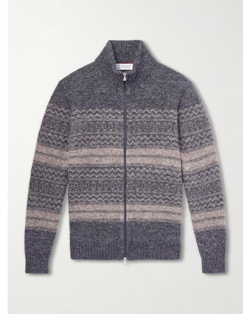 Brunello Cucinelli Gray Alpaca-Blend Zip-Up Sweater for men