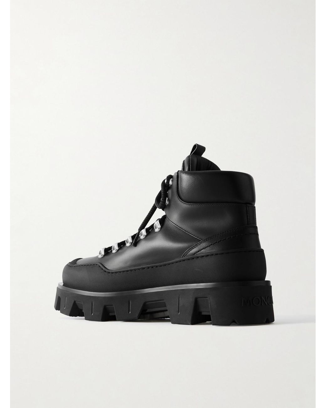 Moncler Black Peak Rubber-Trimmed Leather Hiking Boots for men