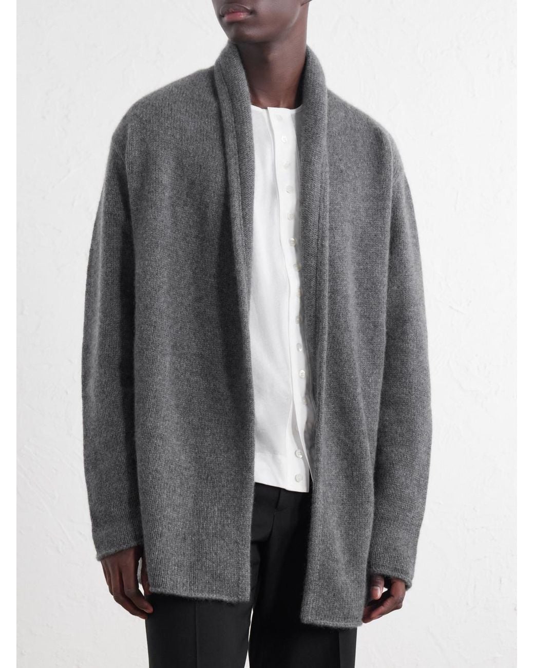 The Elder Statesman Gray Shawl-Collar Cashmere Cardigan for men