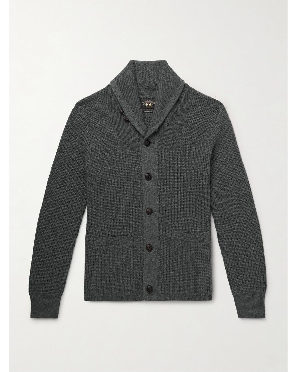 RRL Gray Shawl-Collar Waffle-Knit Cashmere Cardigan for men
