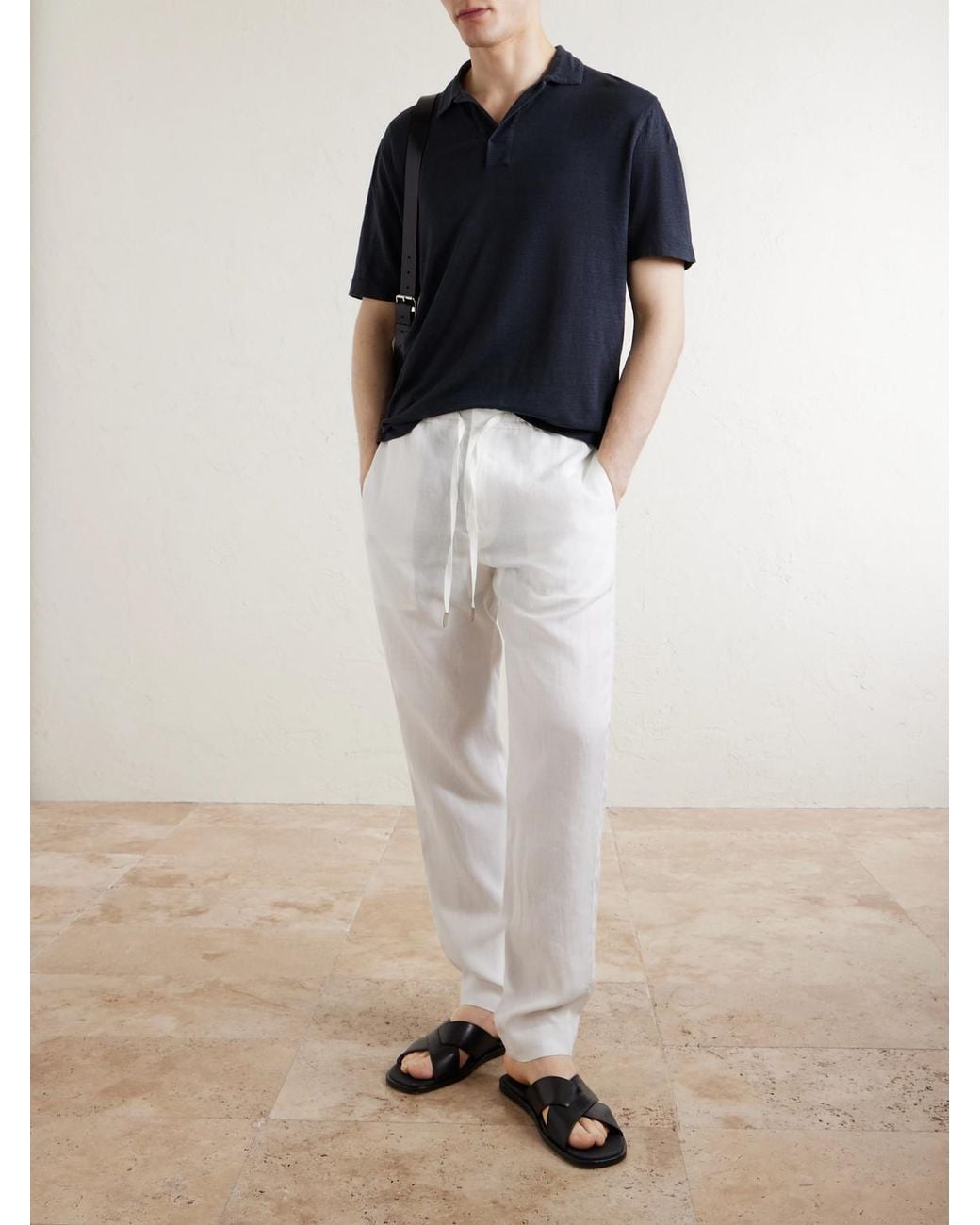 Canali Blue Linen Polo Shirt for men
