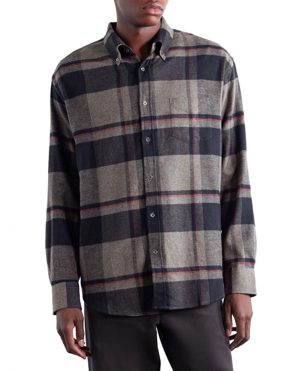 Portuguese Flannel Gray Lumen Oversized Checked Cotton-Flannel Shirt for men