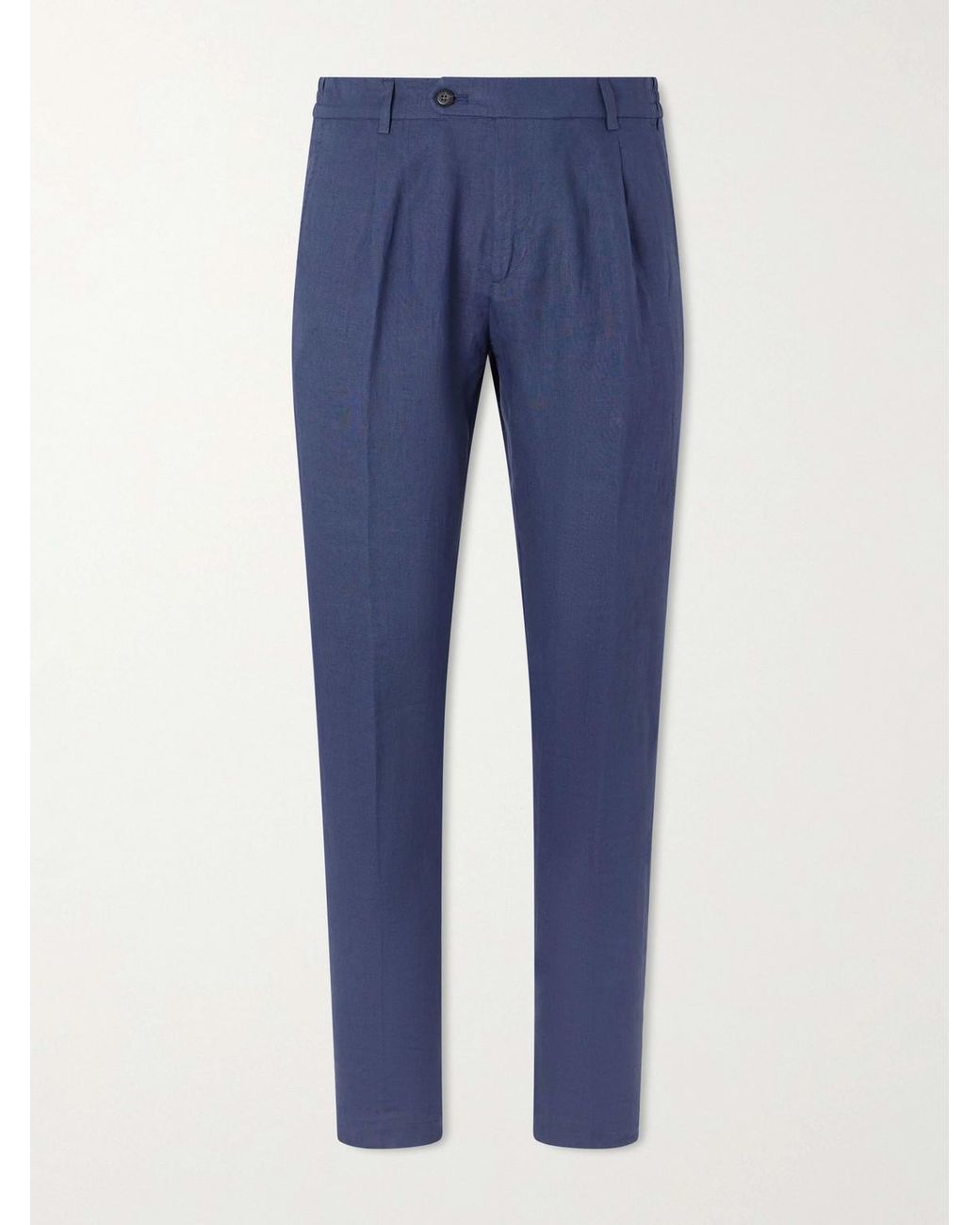 Eleventy Blue Flat Front Chino Linen Trousers for men