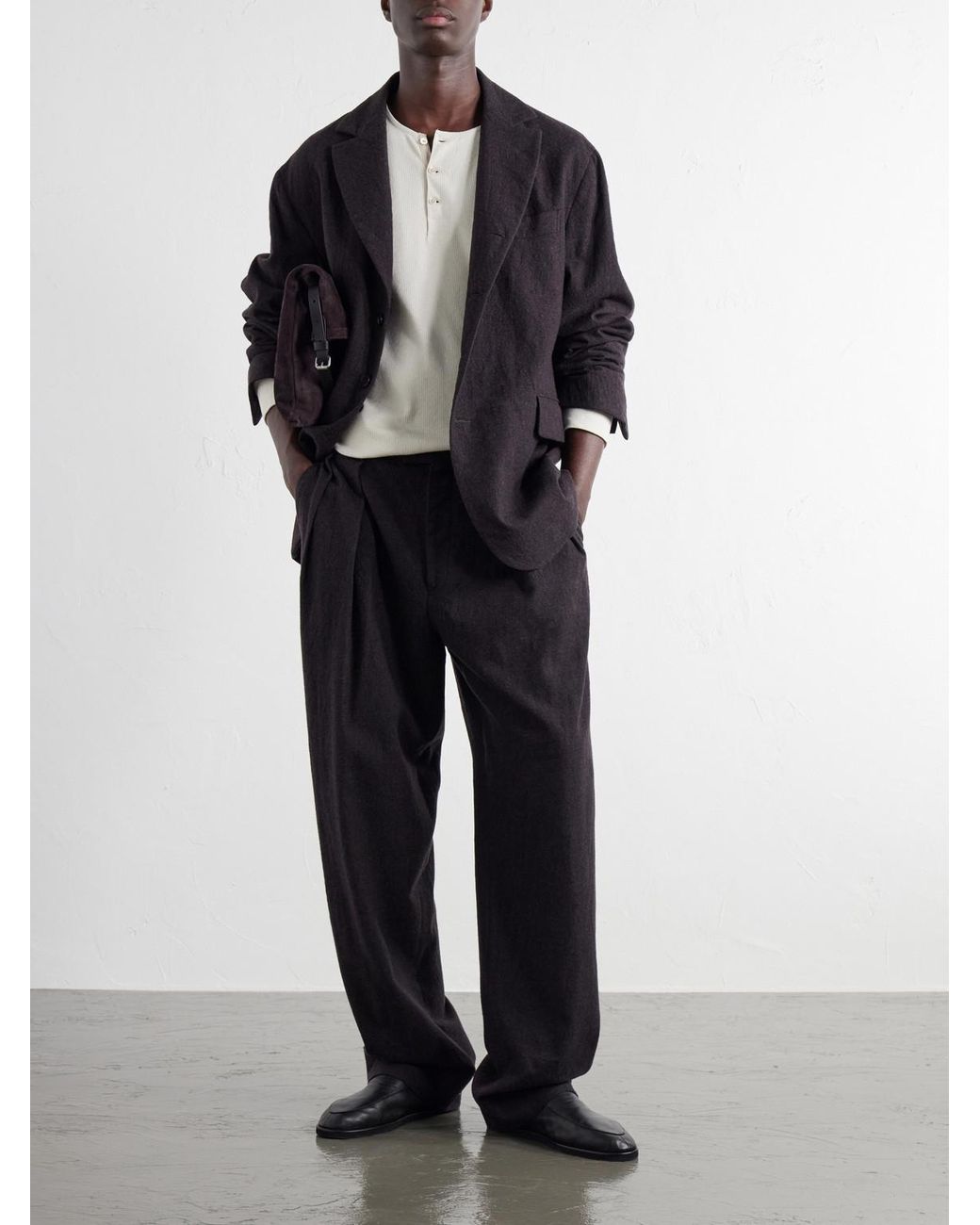 Kaptain Sunshine Blue Straight-Leg Pleated Wool Trousers for men