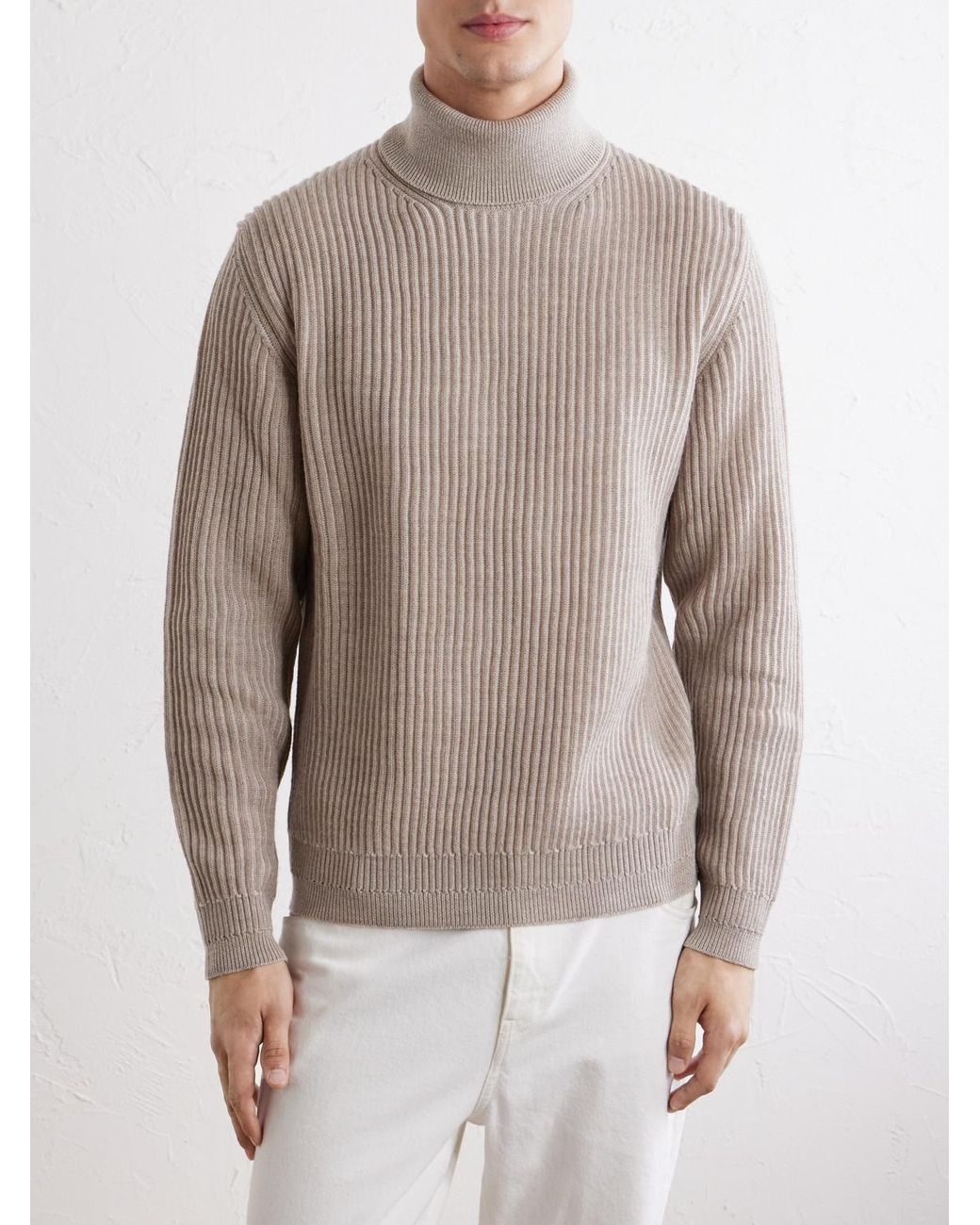 Slowear Natural Zanone Slim-Fit Ribbed Virgin Wool Rollneck Sweater for men