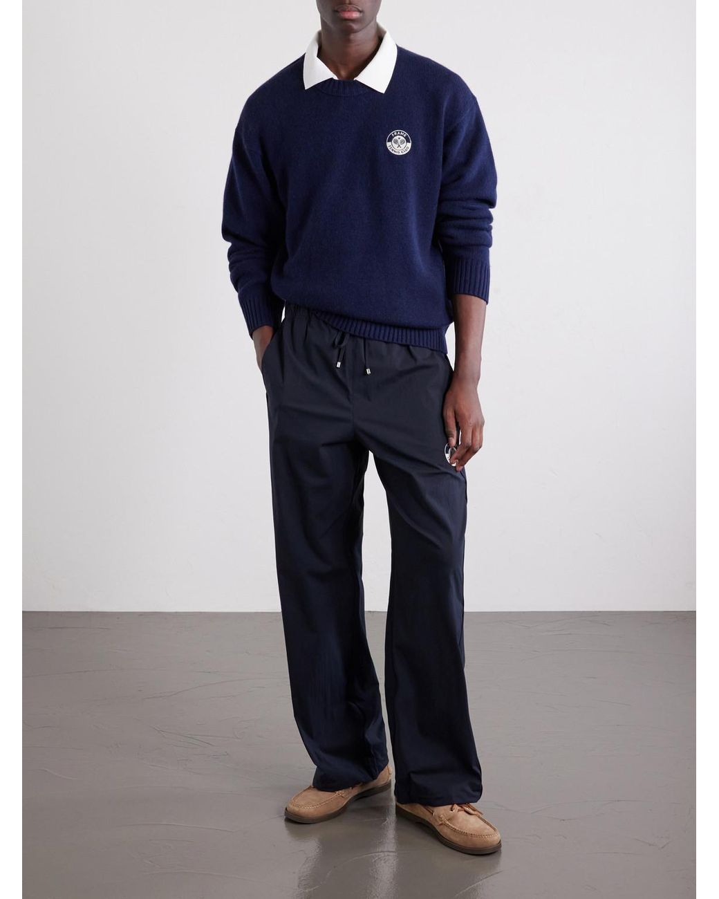 FRAME Blue Logo-Embroidered Cashmere Sweater for men