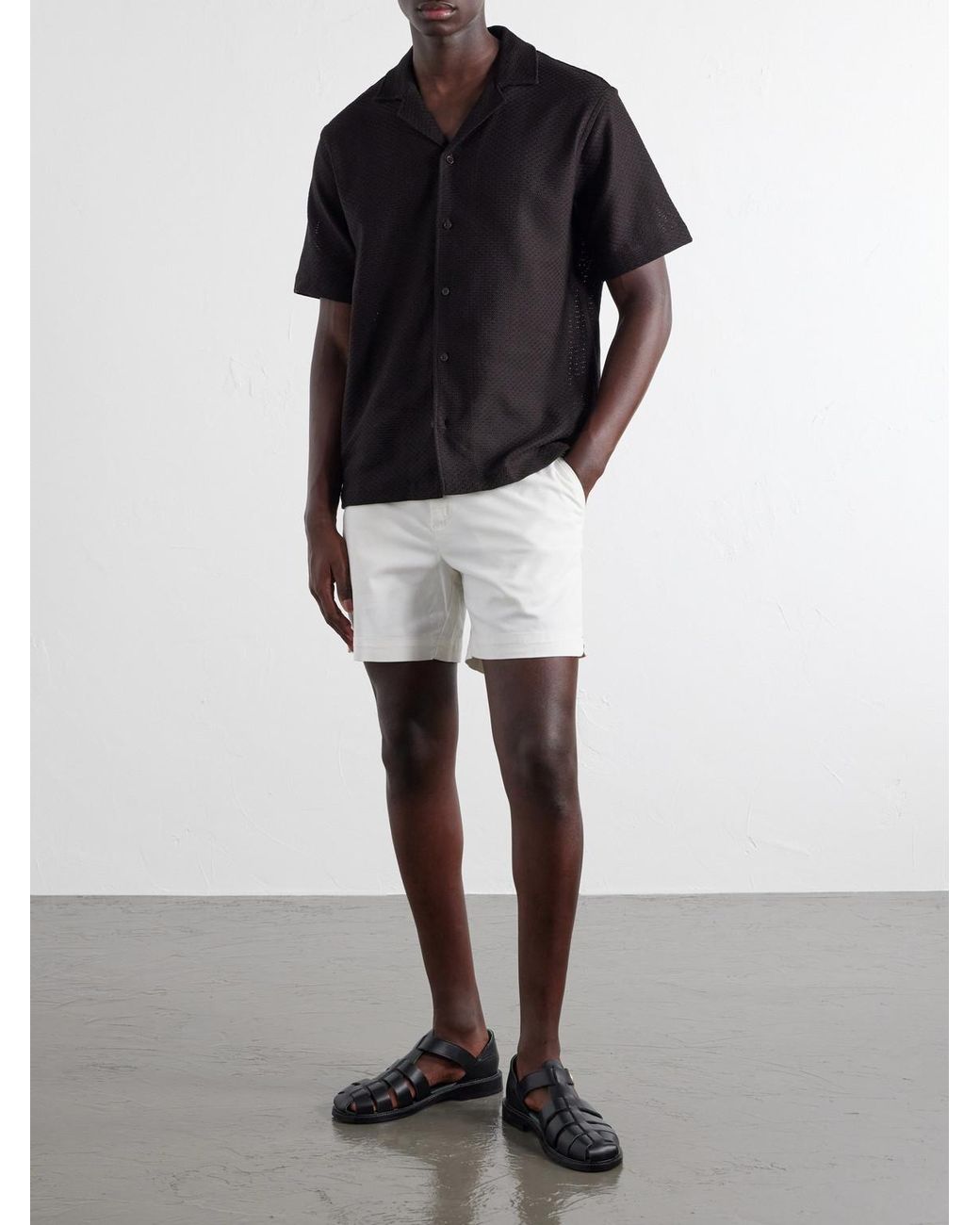 Orlebar Brown Black Maitan Camp-Collar Cotton Shirt for men