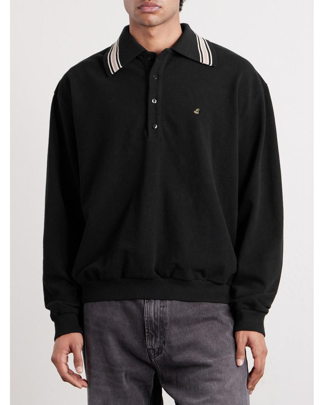 Kapital Black Box Striped Embroidered Cotton-piqué Polo Shirt for men