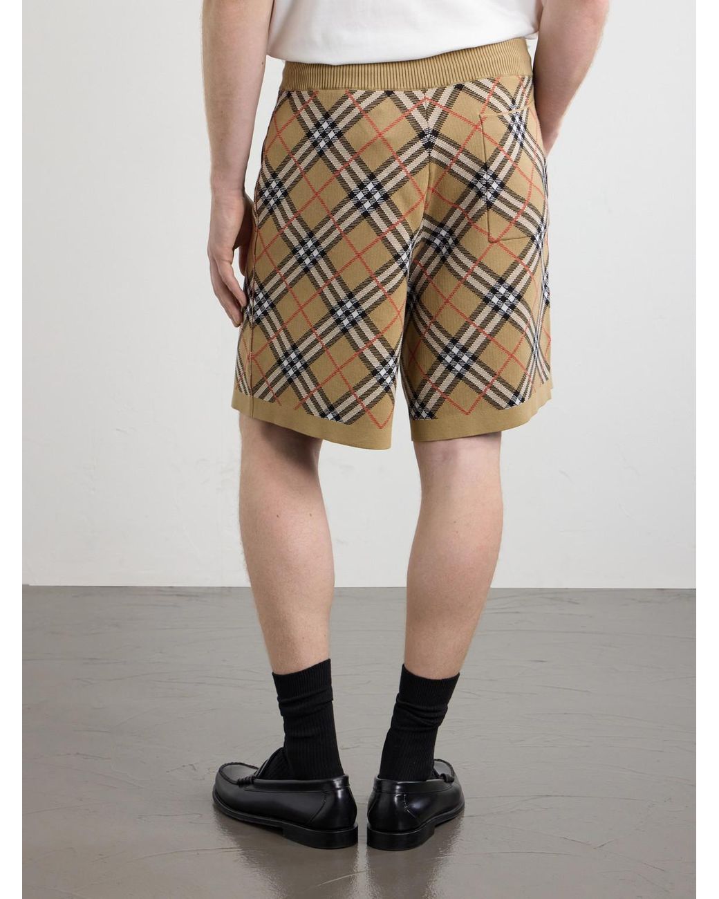 Burberry Metallic Straight-Leg Knitted Checked Cotton-Blend Shorts for men