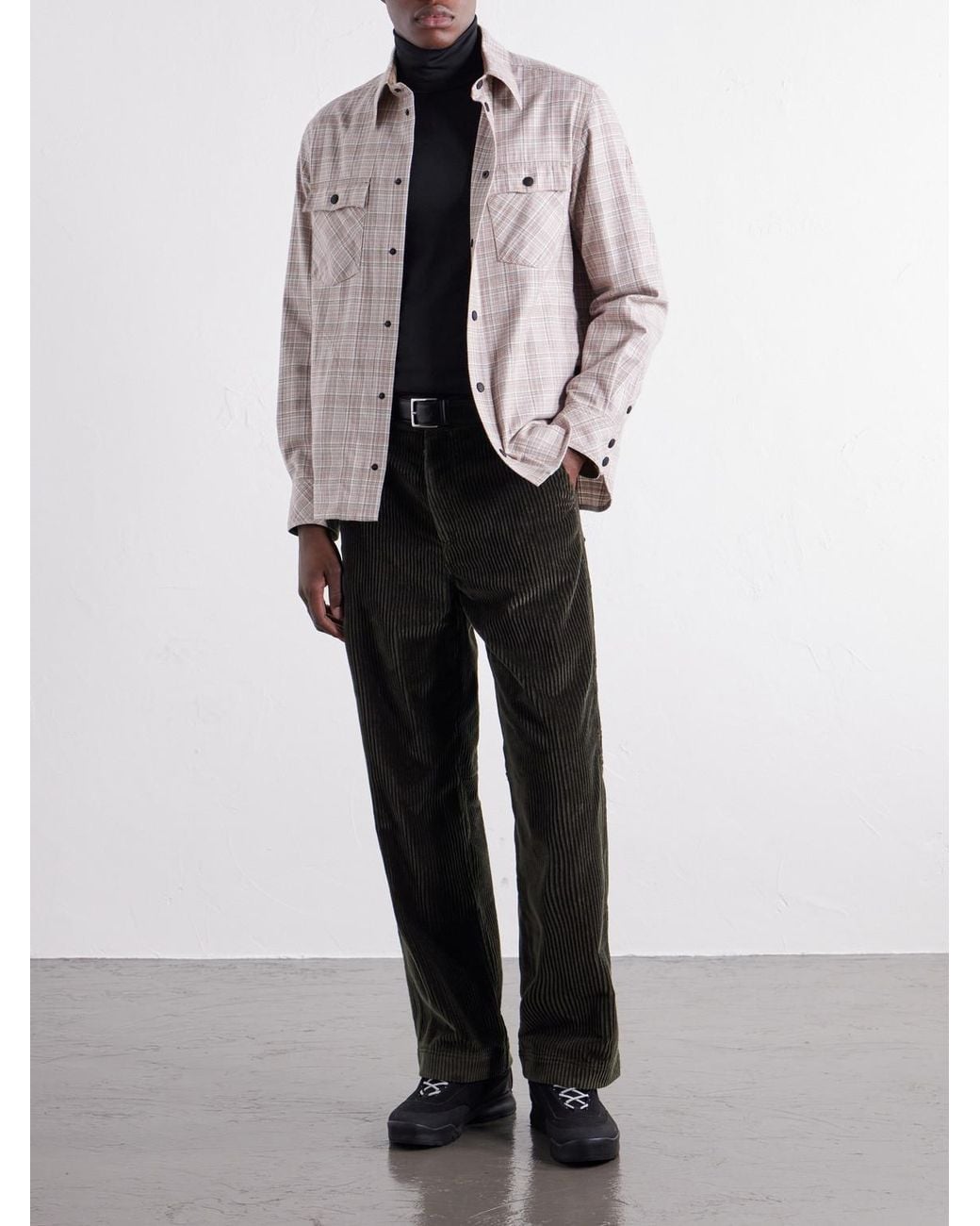 Moncler Natural Checked Brushed-Cotton Shirt for men