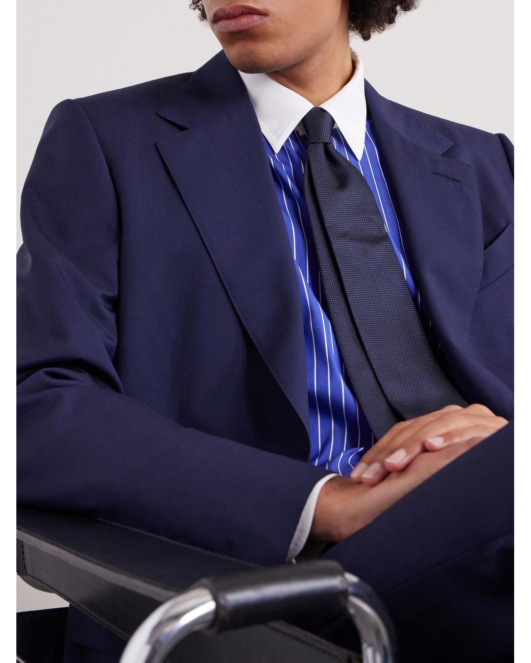 Tom Ford Blue Classic-Collar Pinstriped Silk Shirt for men