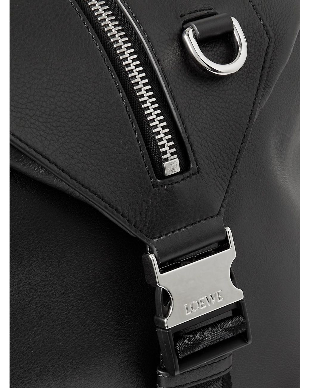 Loewe Black Convertible Logo-Debossed Mesh-Trimmed Leather Backpack for men