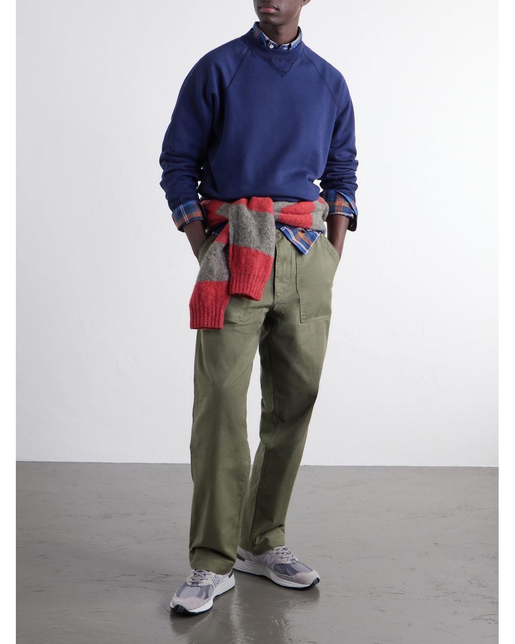 Drake's Blue Garment-Washed Cotton-Jersey Sweatshirt for men