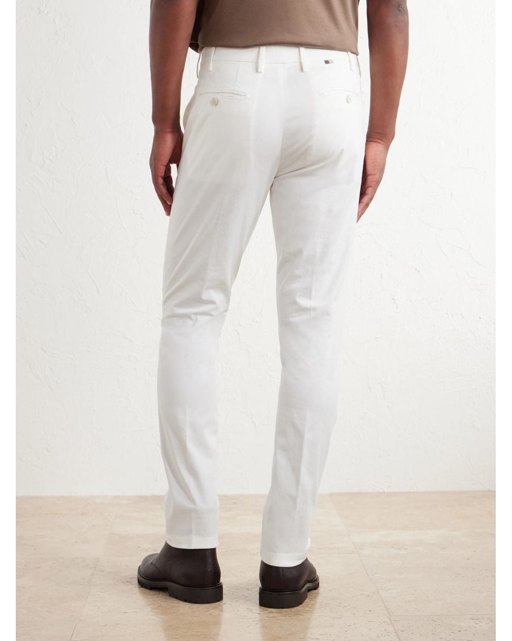 Canali White Tapered Stretch Cotton-Twill Trousers for men