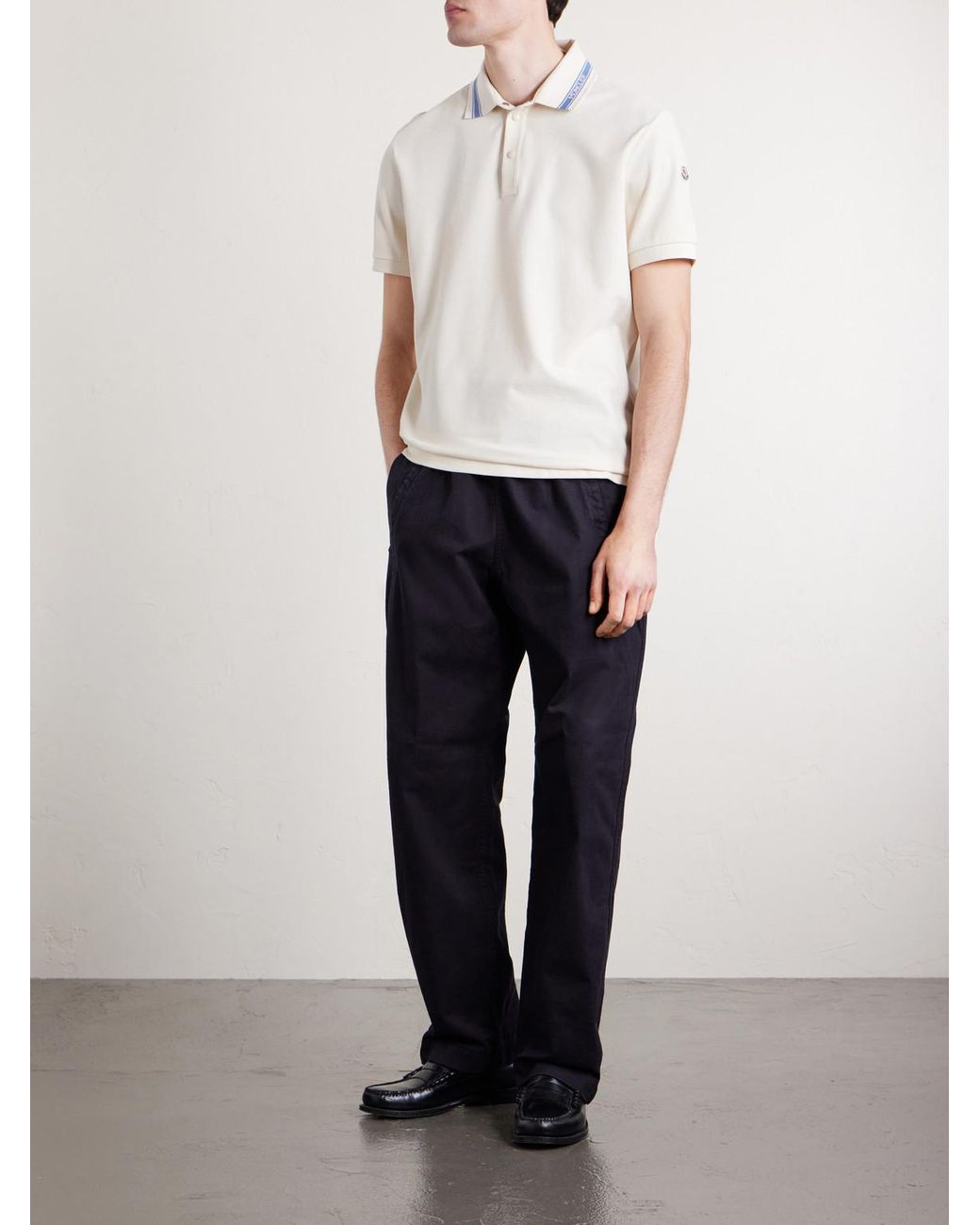 Moncler White Logo-Appliquéd Honeycomb-Knit Cotton Polo Shirt for men