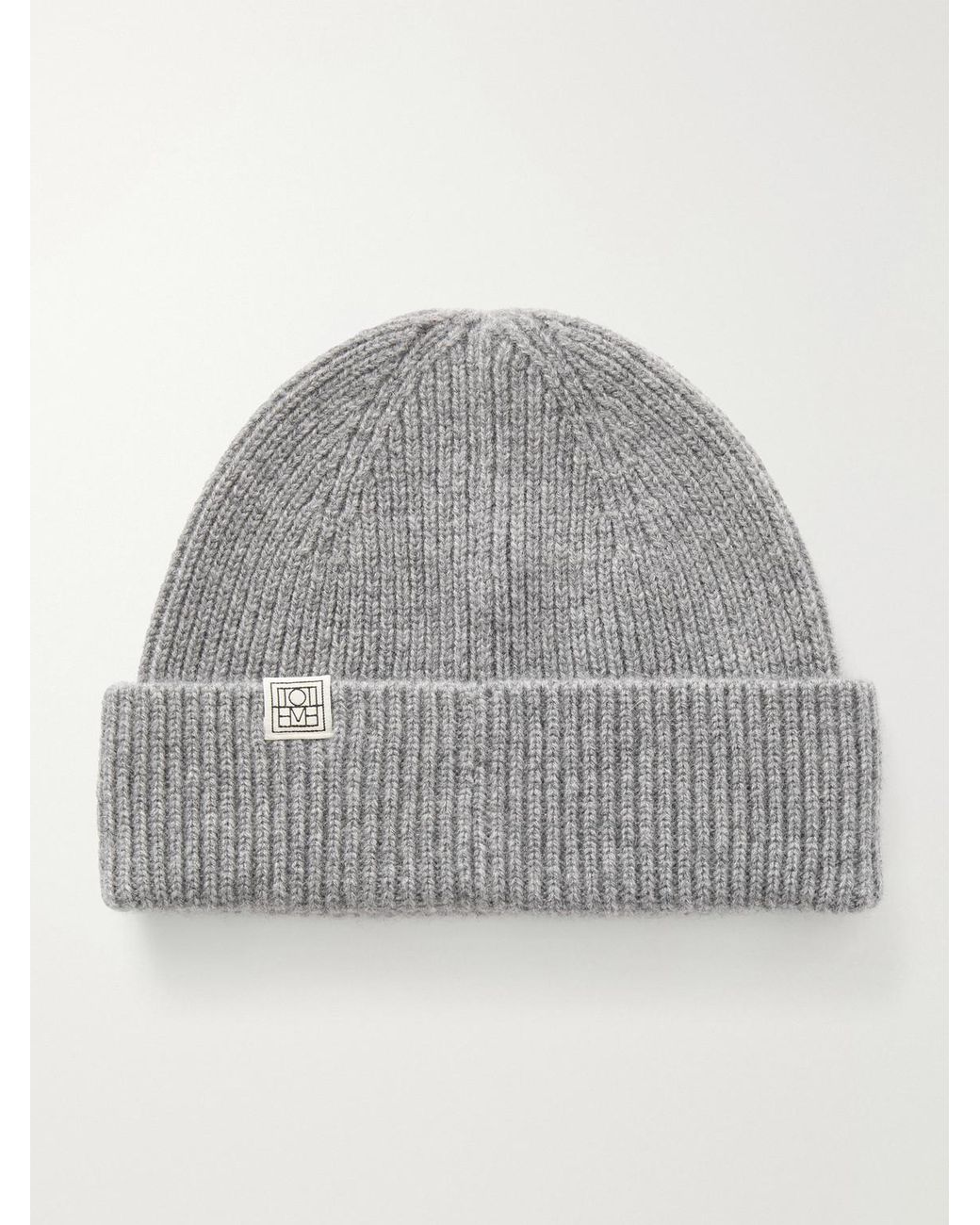 Totême Gray Cashmere Ribbed Beanie for men