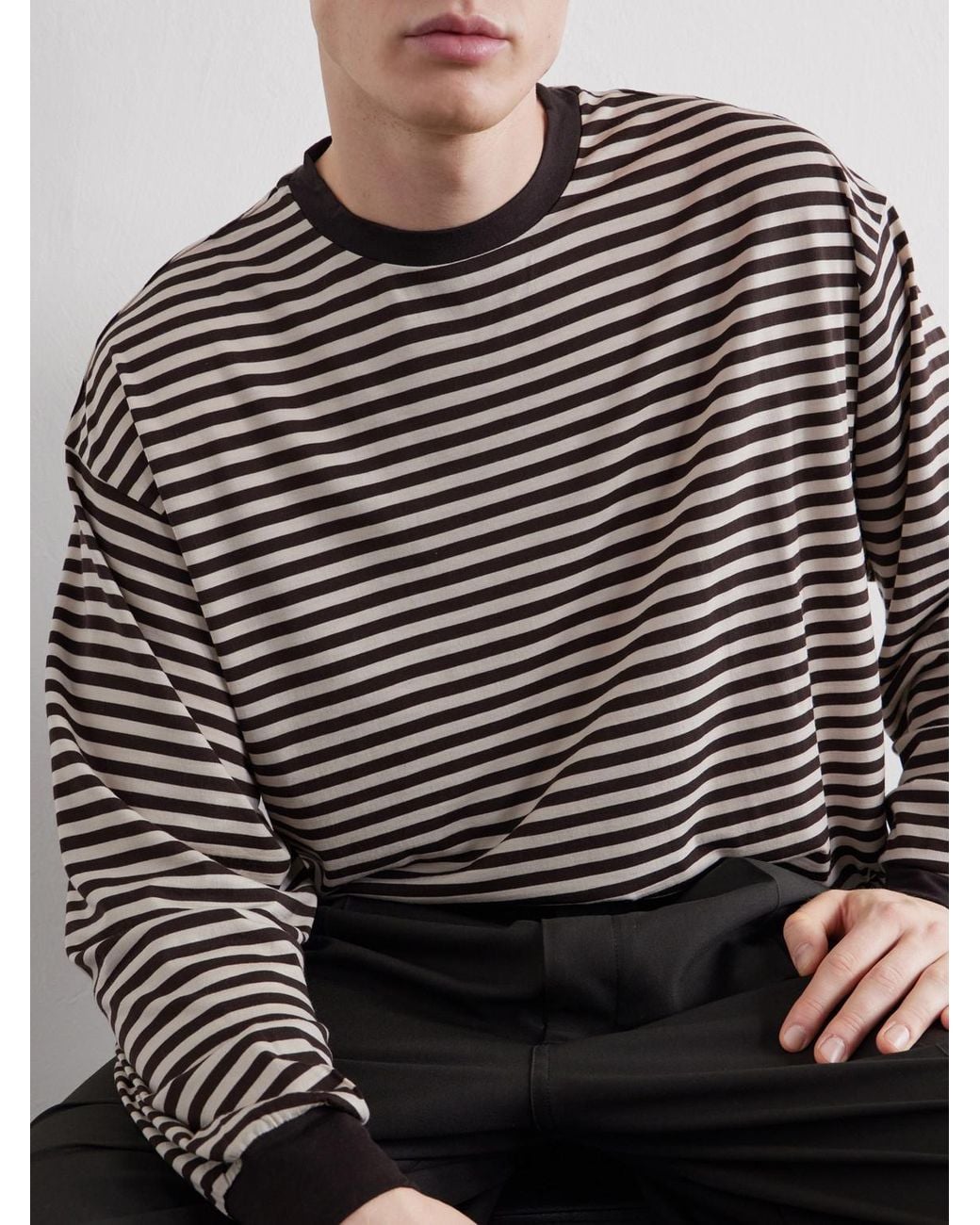 Kaptain Sunshine Brown Striped Wool-Jersey T-Shirt for men