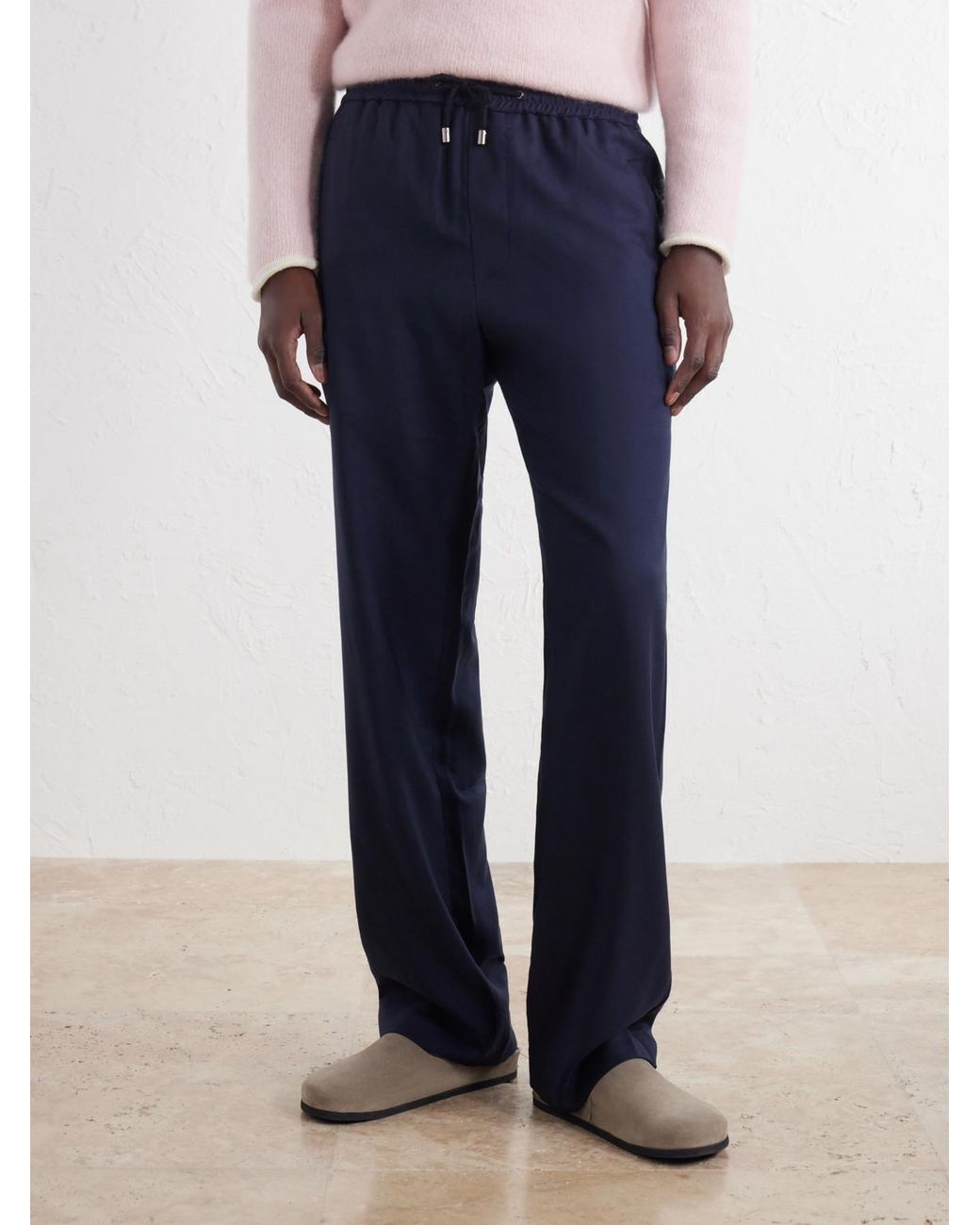 God's True Cashmere Blue Straight-Leg Cashmere-Twill Drawstring Trousers for men